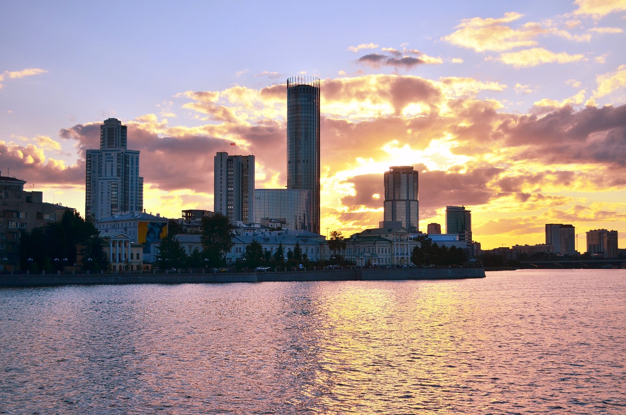 city, ekaterinburg, sunset, quay