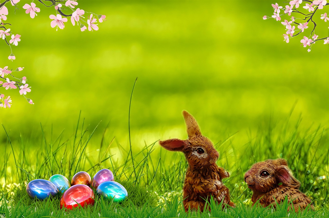 easter, spring, easter bunny, easter eggs, easter nest, nature, grass, lawn, easter card, regards, greeting card, happy easter, orthodox, copy space