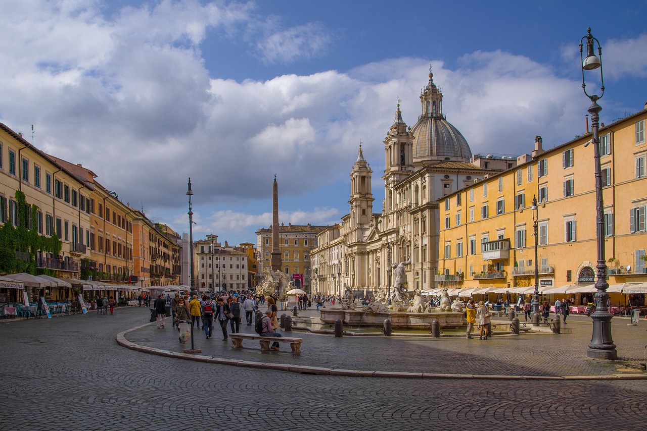 place, piazza, navona, rome, italy, italian, tourism, famous, old, city, church, dome, obelisk, tourist