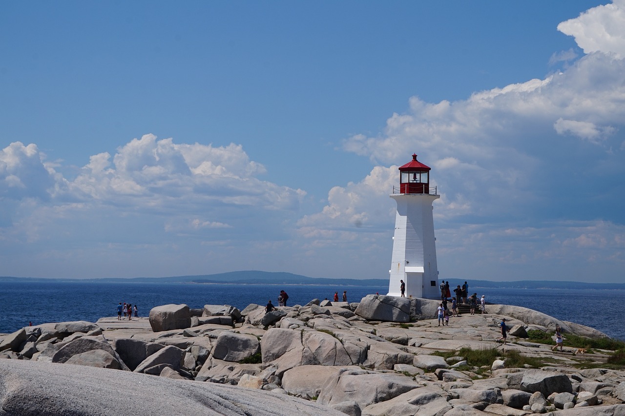 lighthouse, peggy's cove, nova scotia, canada, ocean, sea, coast, travel, landscape, rocks, maritime, tourism, nautical