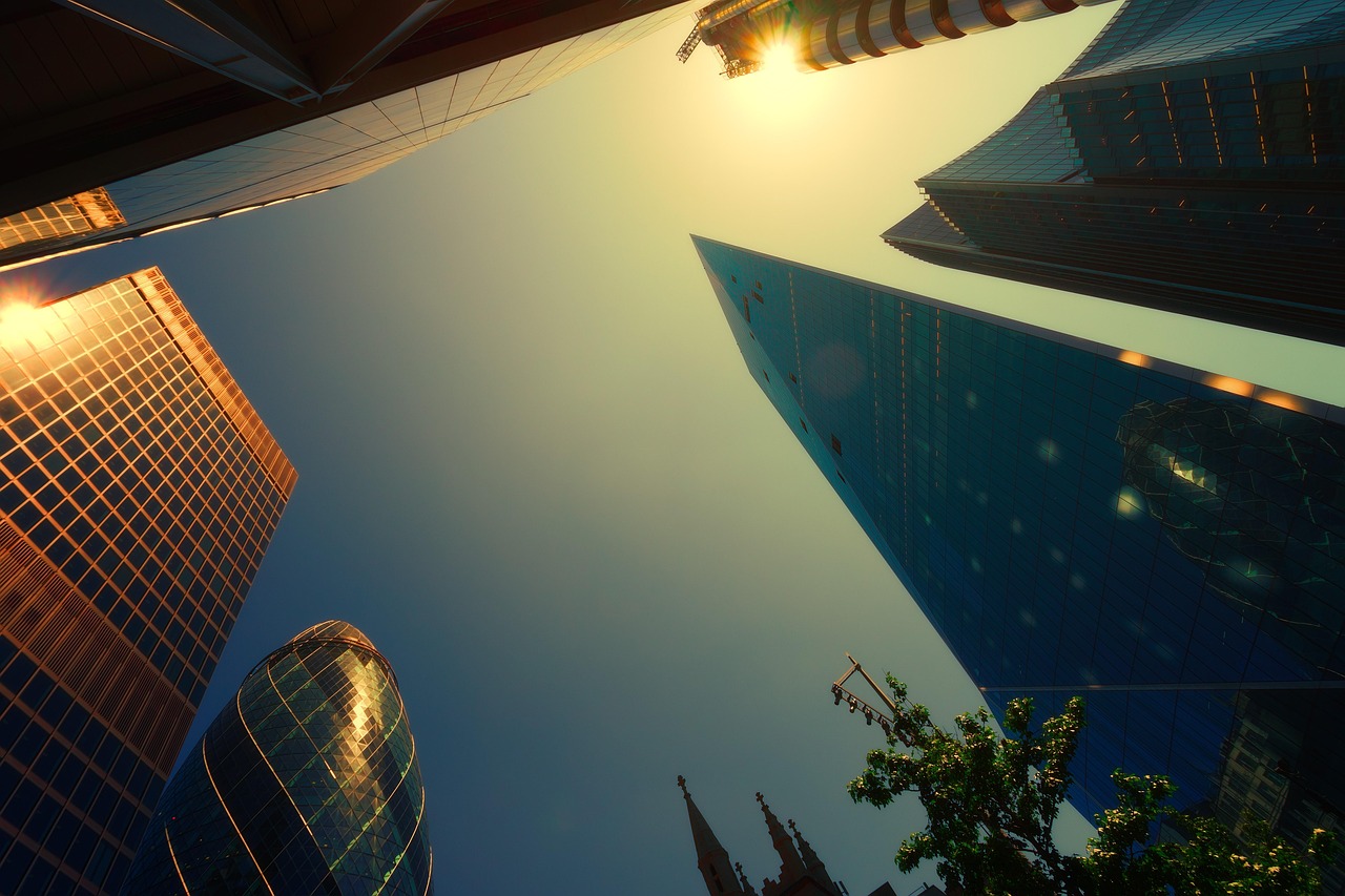 london, skyscraper, the scalpel, heaven, sun, high, wide angle, pointed, blue