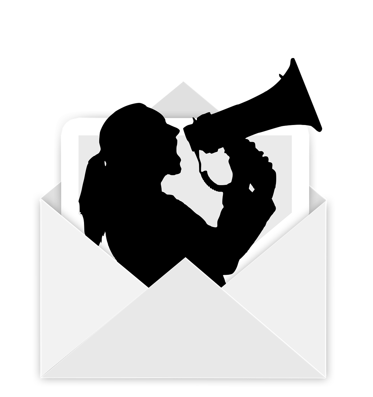 envelope, megaphone, woman, scream, barkers, post office, character, internet, communication, digital, computer, information