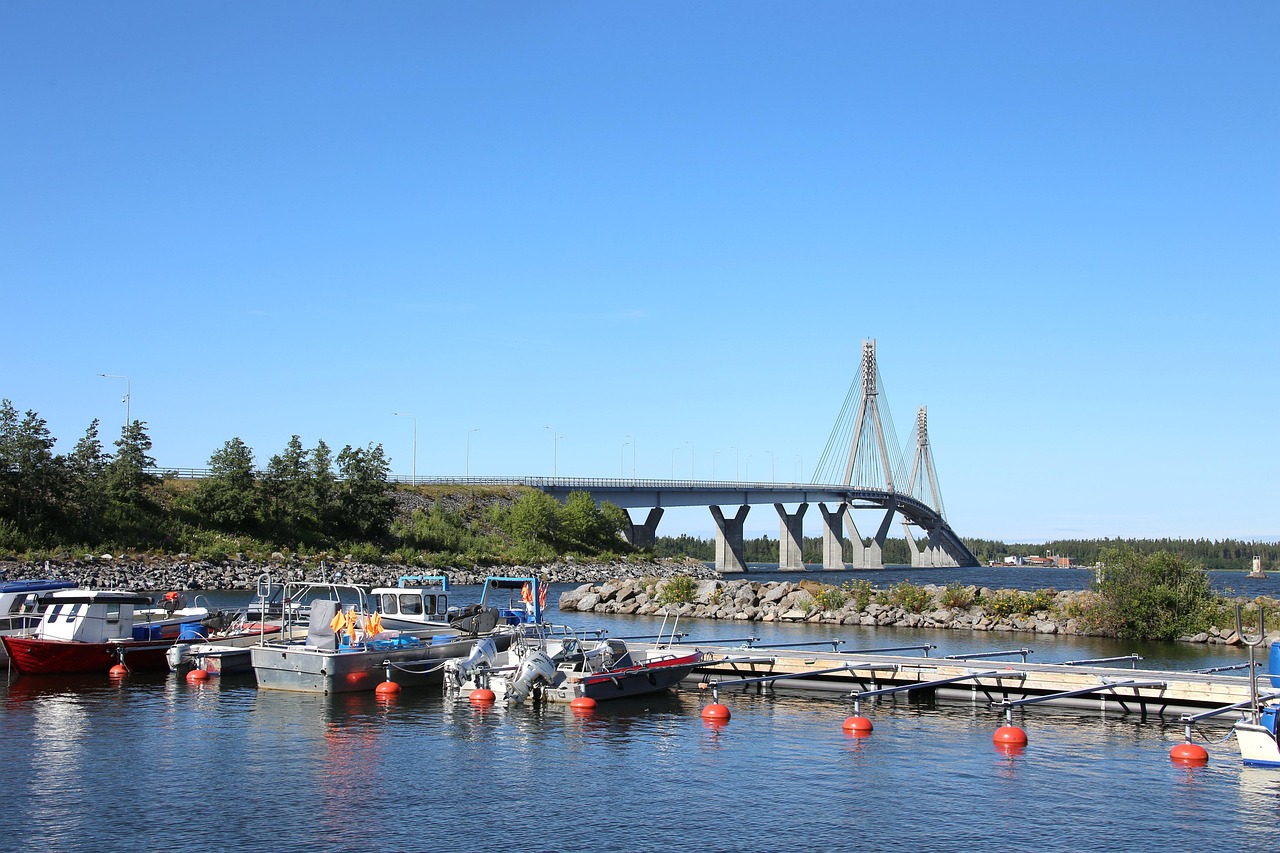 marina, bridge, oblique rope bridge, architecture, sea, replot, pori, finnish