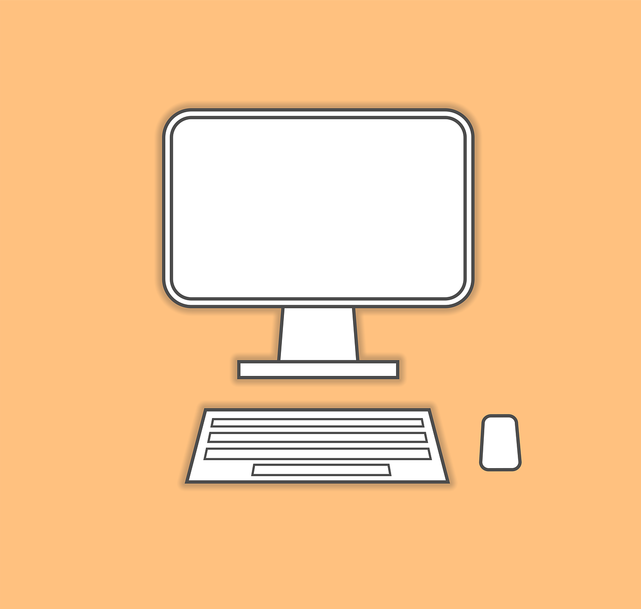 computer, monitor, keyboard, mouse, line drawing, flat, basic, line, white, modern, computer monitor, display, technology, screen, desktop, office, equipment, computer screen, business, digital, electronic, work, blank, tech, device, orange business, orange computer, orange office, orange technology, orange laptop, orange work, orange digital, orange tech, orange company, orange keyboard, orange drawing