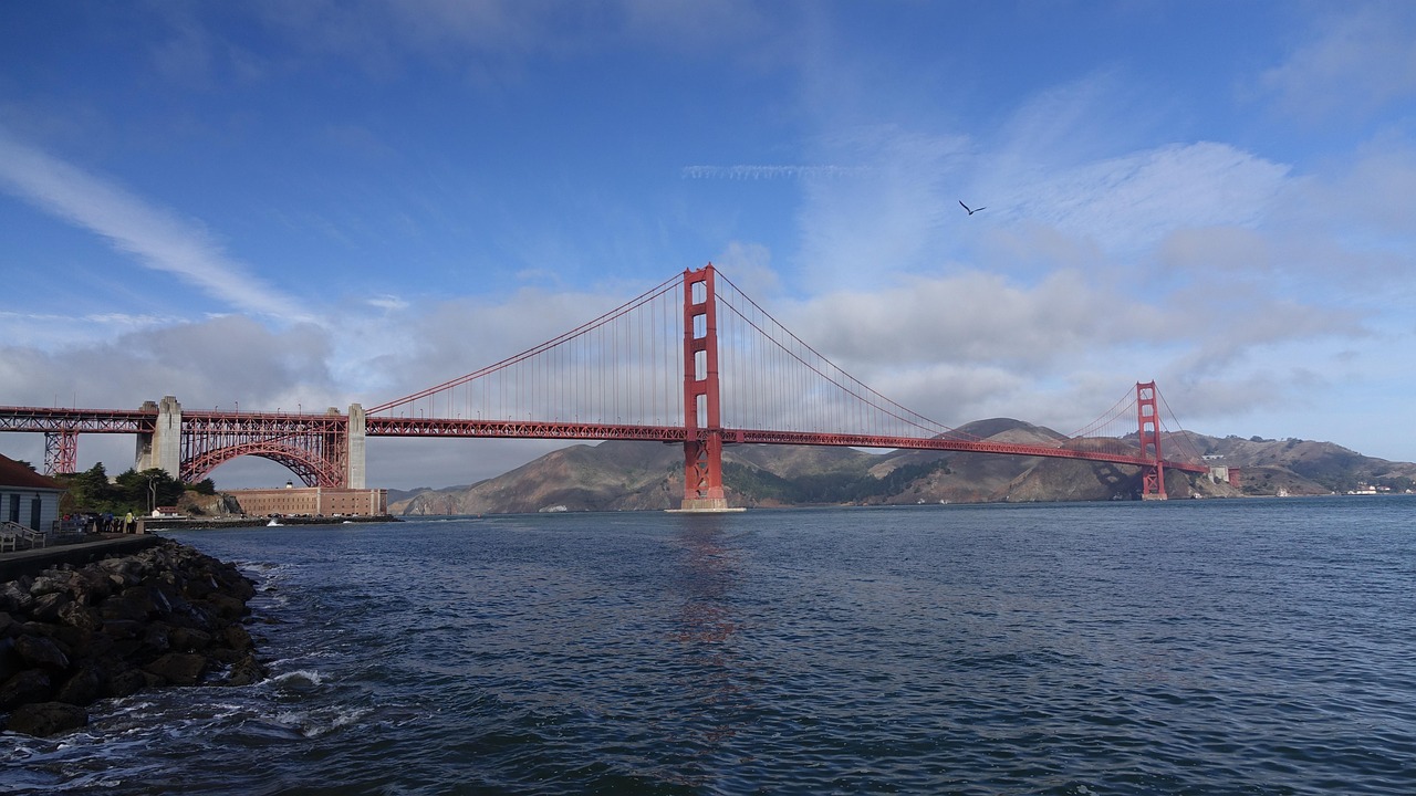 bridge, waters, suspension bridge, transport system, flow, travel, architecture, city, heaven, sea, port, landmark, stole, urban landscape, bay, usa, america, san francisco, golden gate bridge, golden gate, california, big city