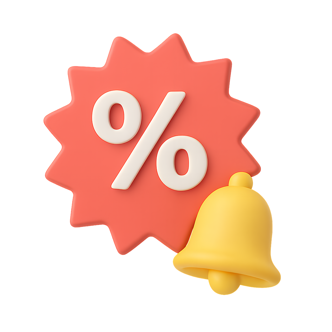 ai generated, percent, bell, price, coupon, promo, offer, sale, tag, number, white, 3d render, money, interest, rate, reduction, retail, business, shiny, promotion, save, starburst, finance