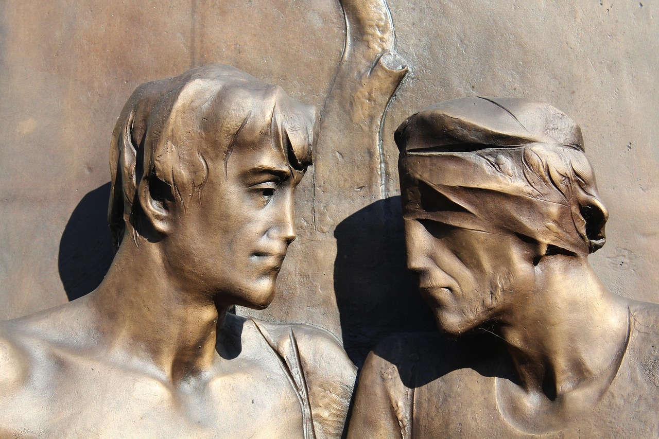 solidarity, help, statue, blind, bronze, volunteering