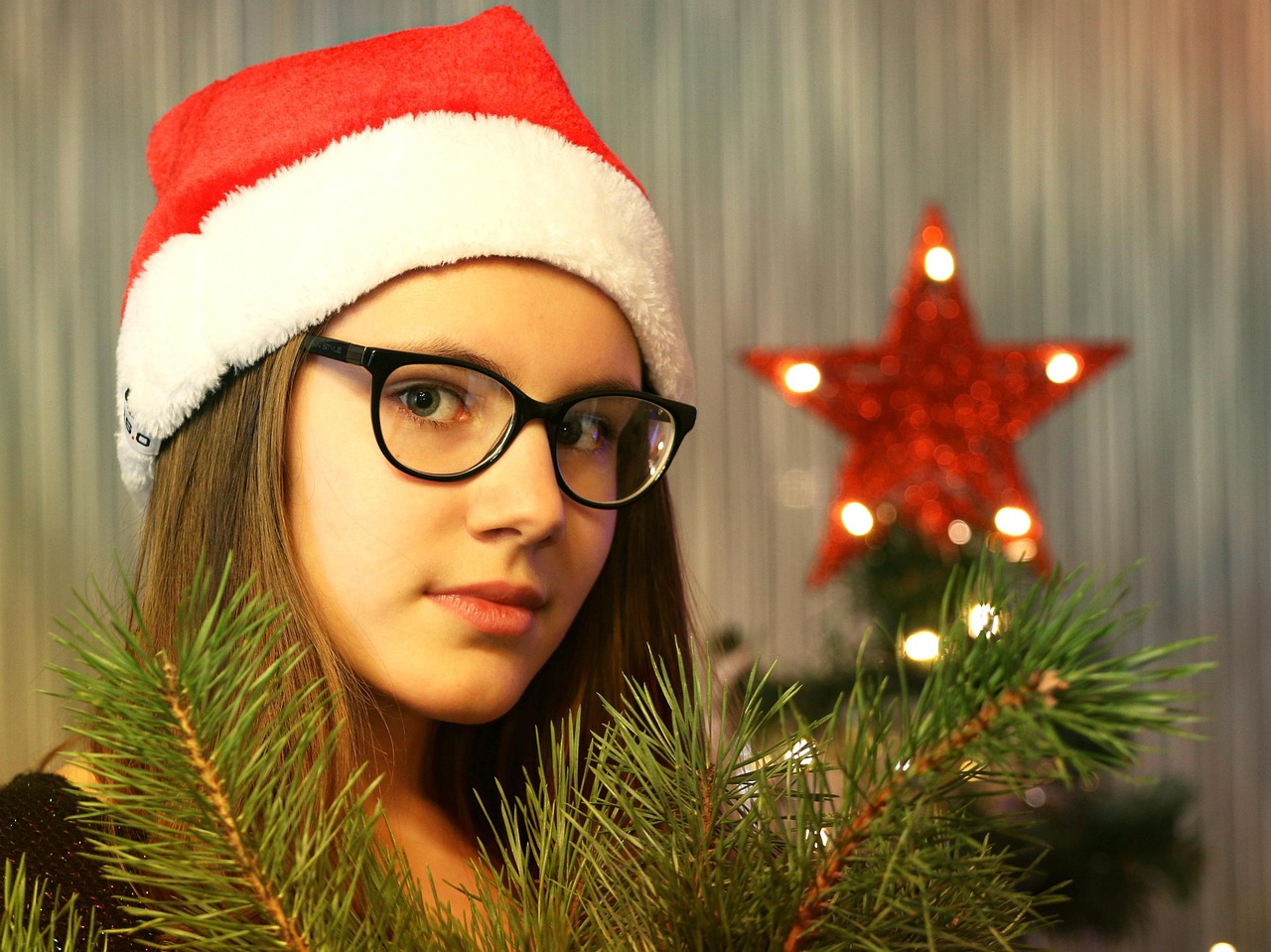 new year, father frost, christmas tree, holiday, christmas, gift, congratulation, snow maiden, girl, star, lights