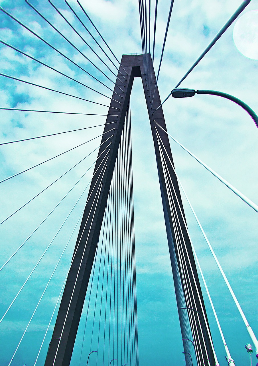 bridge, sky, clouds, arthur ravenel bridge, south carolina