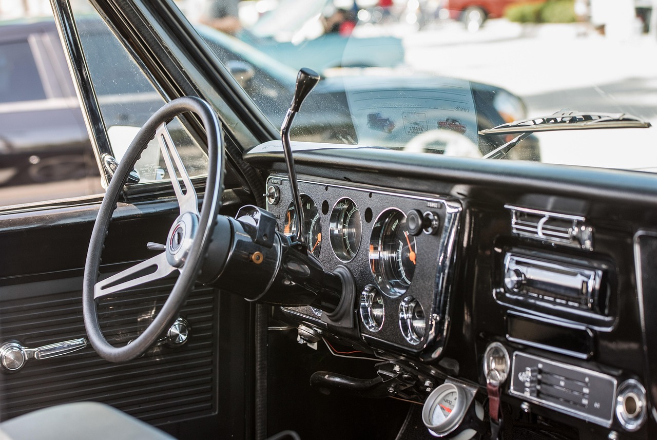 vintage car, pick up truck, vintage pickup, vehicle, truck, car dashboard, steering wheel