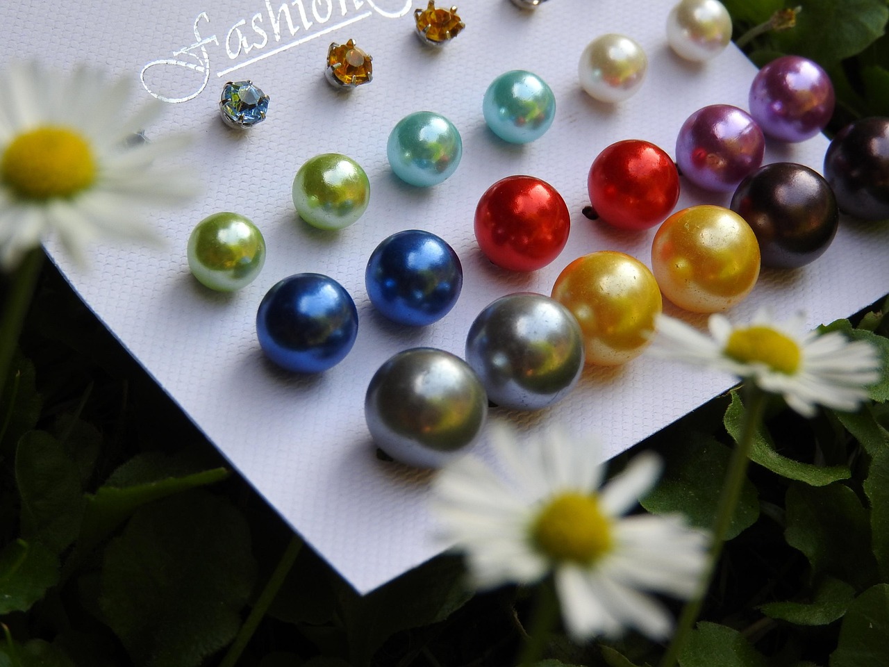 earring, pearls, colorful, stones, jewelry, fashion, detail