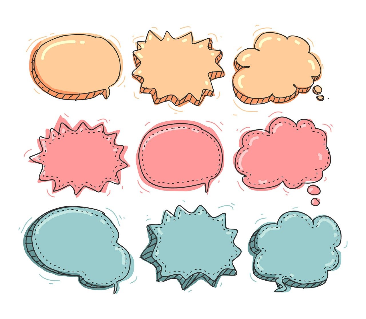 picture frame, banner, status badge, bubble, tag, shape, image, blank, graphic, template, speech, doodle, drawing, hand, drawn, thought, comic, balloon, sketch, speak, cute, cloud, design, cartoon, set, icon, line, collection, frame, sign, talk, communication, chat, message, discussion, dialog, colorful doodle