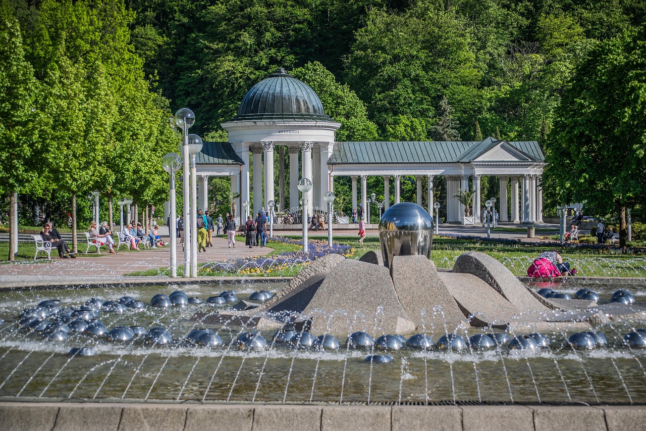 spa, colonnade, singing, fountain, architecture, marian, relax, gushing