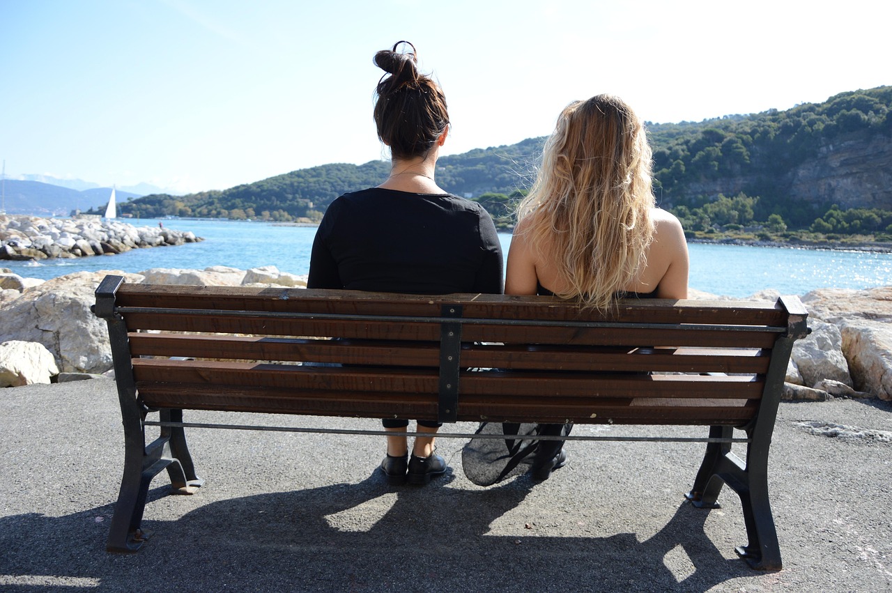 sun, sea, italy, sisters, portovenere, sunset, dawn, bench, love, liguria, rocks, blonde, brunette, hot, summer, sky, landscape, panorama, view, holidays, relax, water, port, atmosphere, color, waves, always, infinity, shadows, heat, excursion