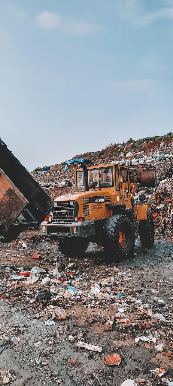 tractor, dump site, truck, dump truck, vehicle, trash dump, bantar gebang, indonesia, trash, junk
