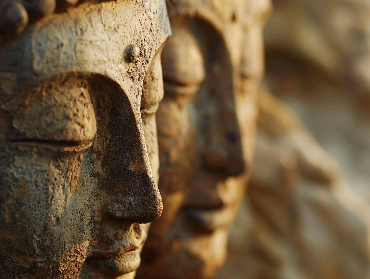 ai generated, sculptures, faces, rock, care, humanity, art