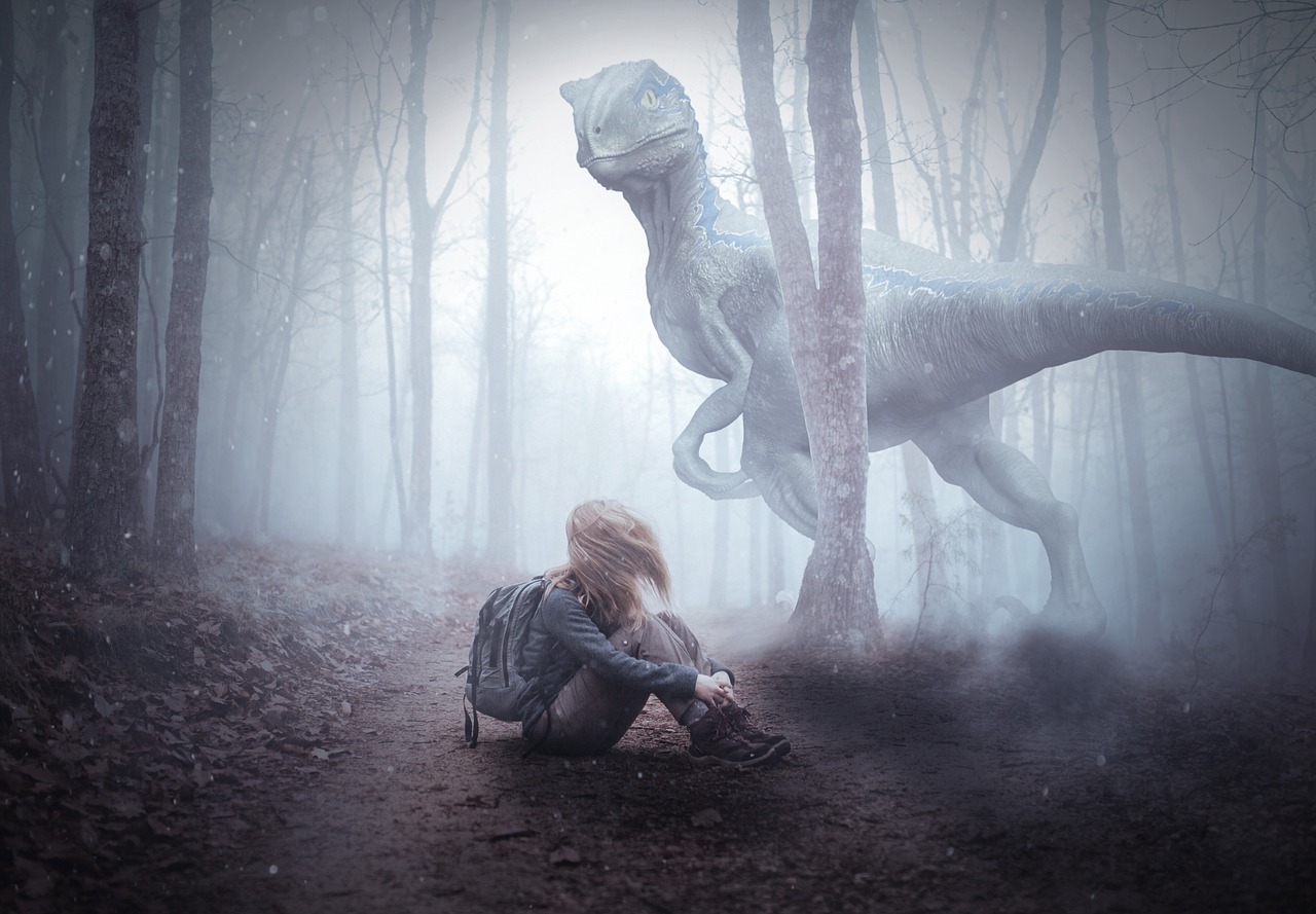 raptor, photoshop, forest, animal, carnivores, photo manipulation, composing, jurassic, dangerous, lightroom, giant, dinosaur, fear