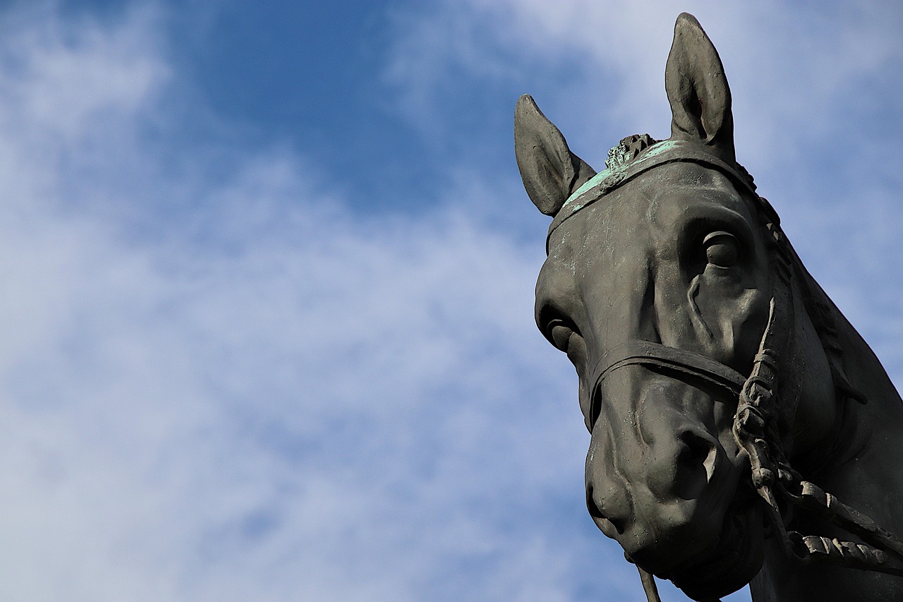 sculpture, bronze, head, horse, front view, heritage, paris, france, tack, ears