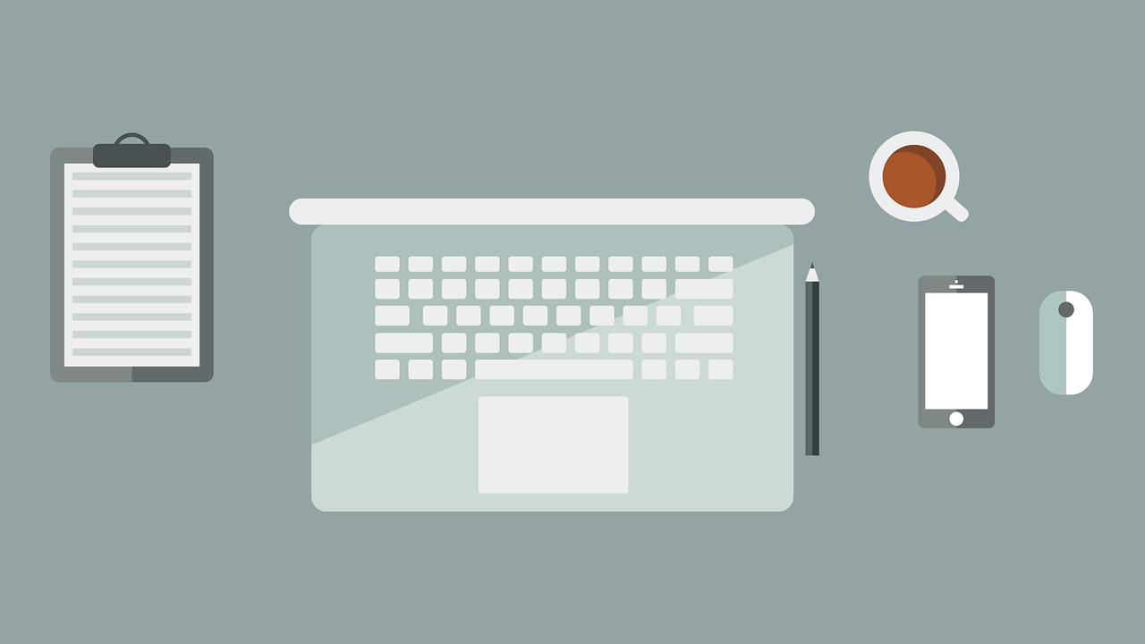 laptop, workspace, flat design, terminal board, smartphone, mouse, design, minimalist, coffee, pen, pencil