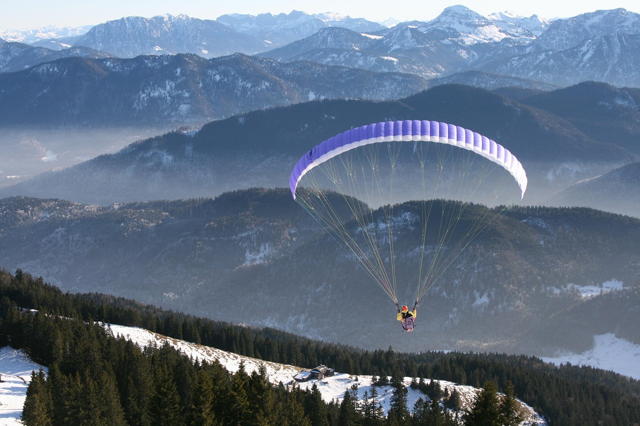 paraglider, paragliding, alps, fog, winter, nature, mountains, sports, hobby