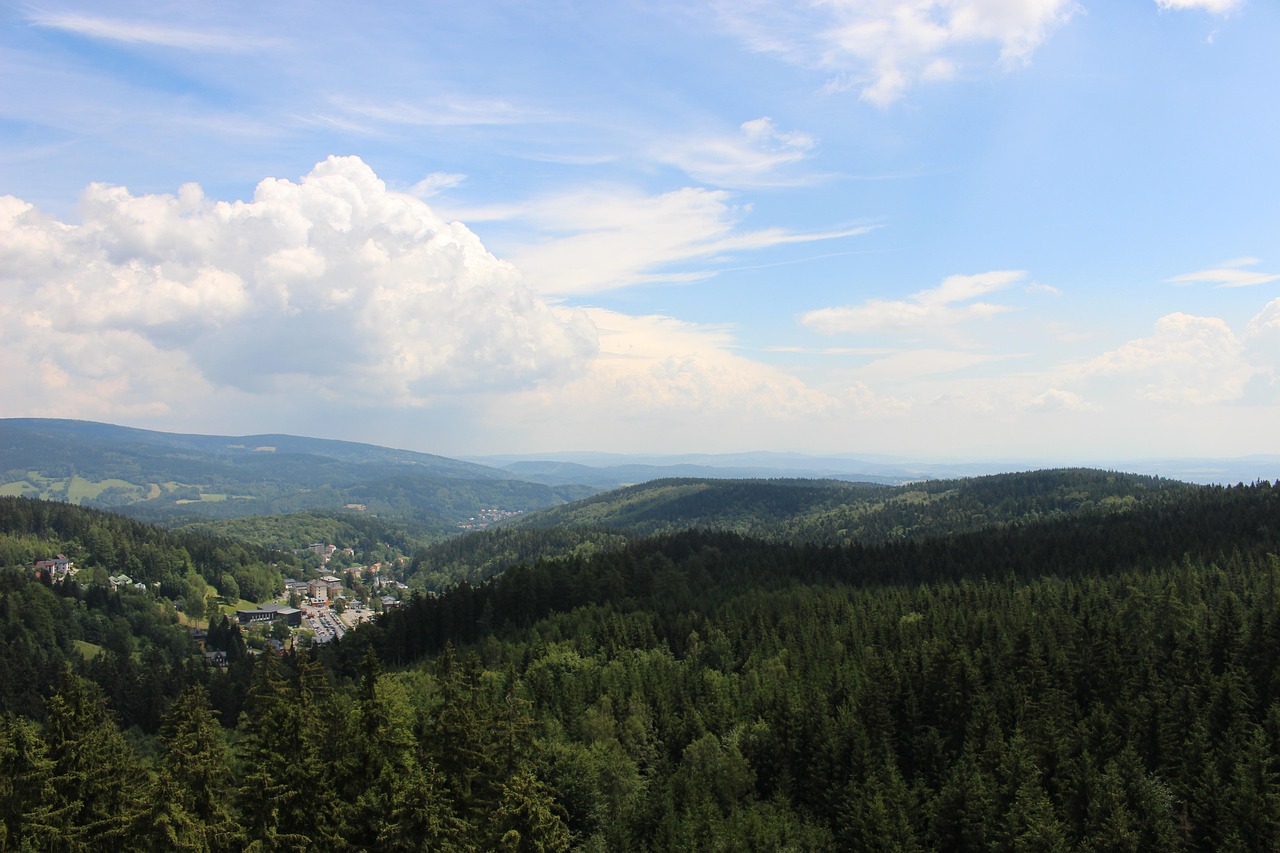 krkonoše mountains, nature, czech republic, forest, trees, trip, summer, country, mountains, panorama, sky, clouds, countries, sněžka