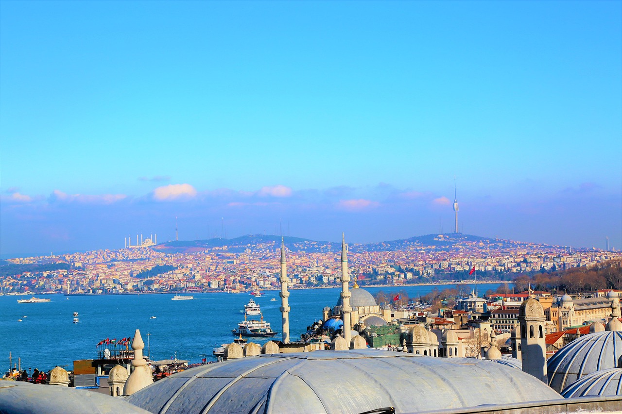 city, view, mosques, buildings, trip, architectural, sea, the strait of istanbul, urban