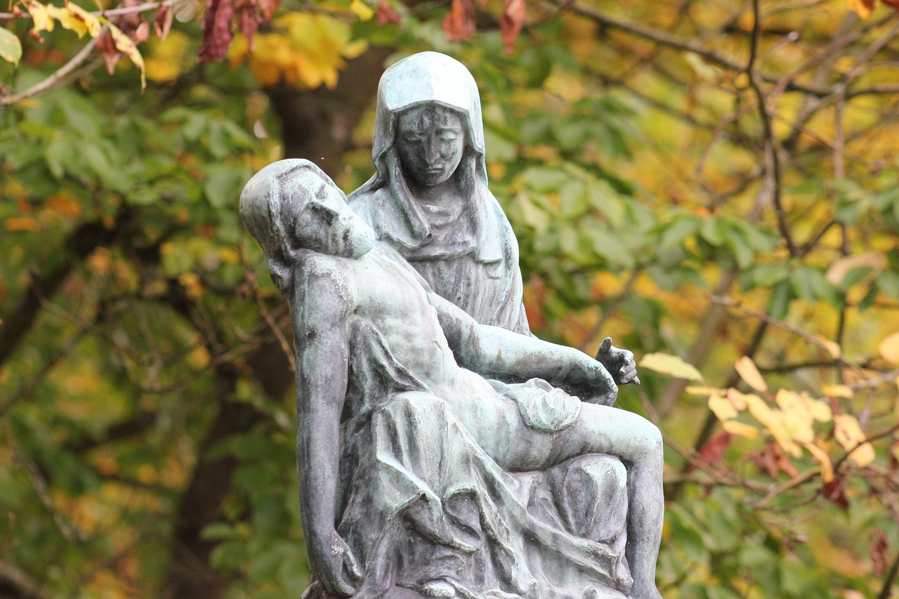 pieta, statue, graveyard, sculpture, virgin mary, jesus, christianity, religion, cemetery