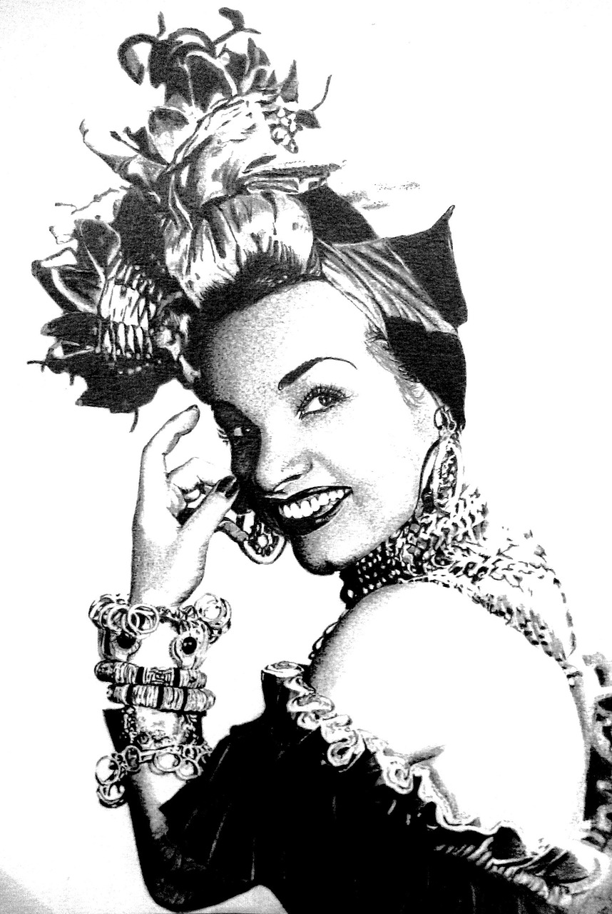 carm miranda, singer, brasileira, famous, parrot, woman, celebrity, beauty, brazil, face, person, character, portrait, history