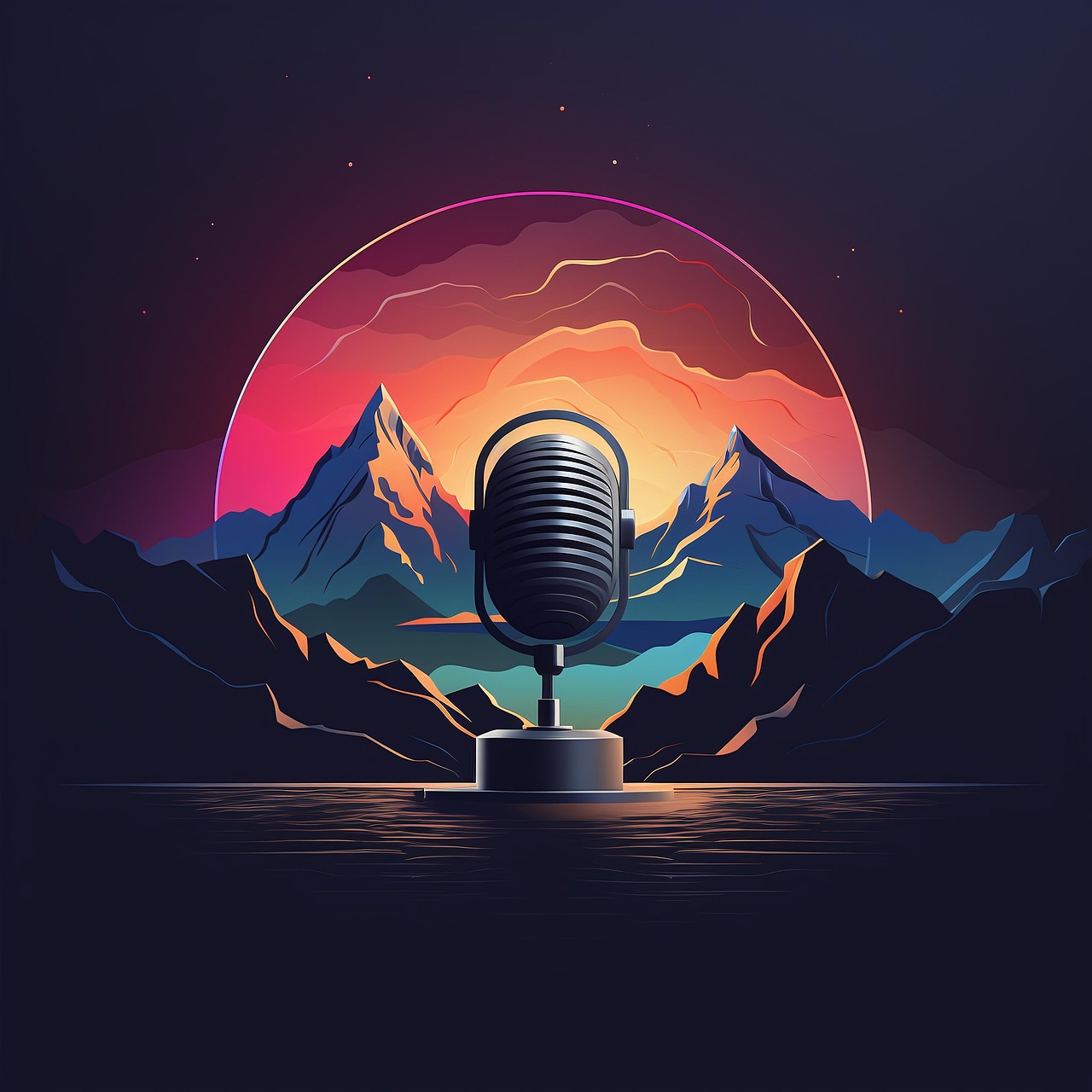 ai generated, microphone, podcast, music, icon, radio, sound, audio, mic, retro, vintage, media, studio, voice, symbol, broadcast, communication, old, record, equipment, concert, karaoke, musical