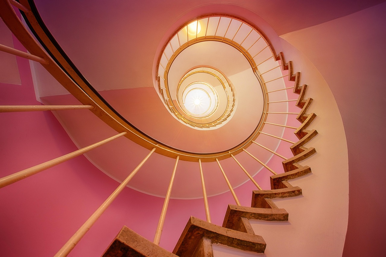 spiral, staircase, stairs, pink, architecture, wallpaper, background