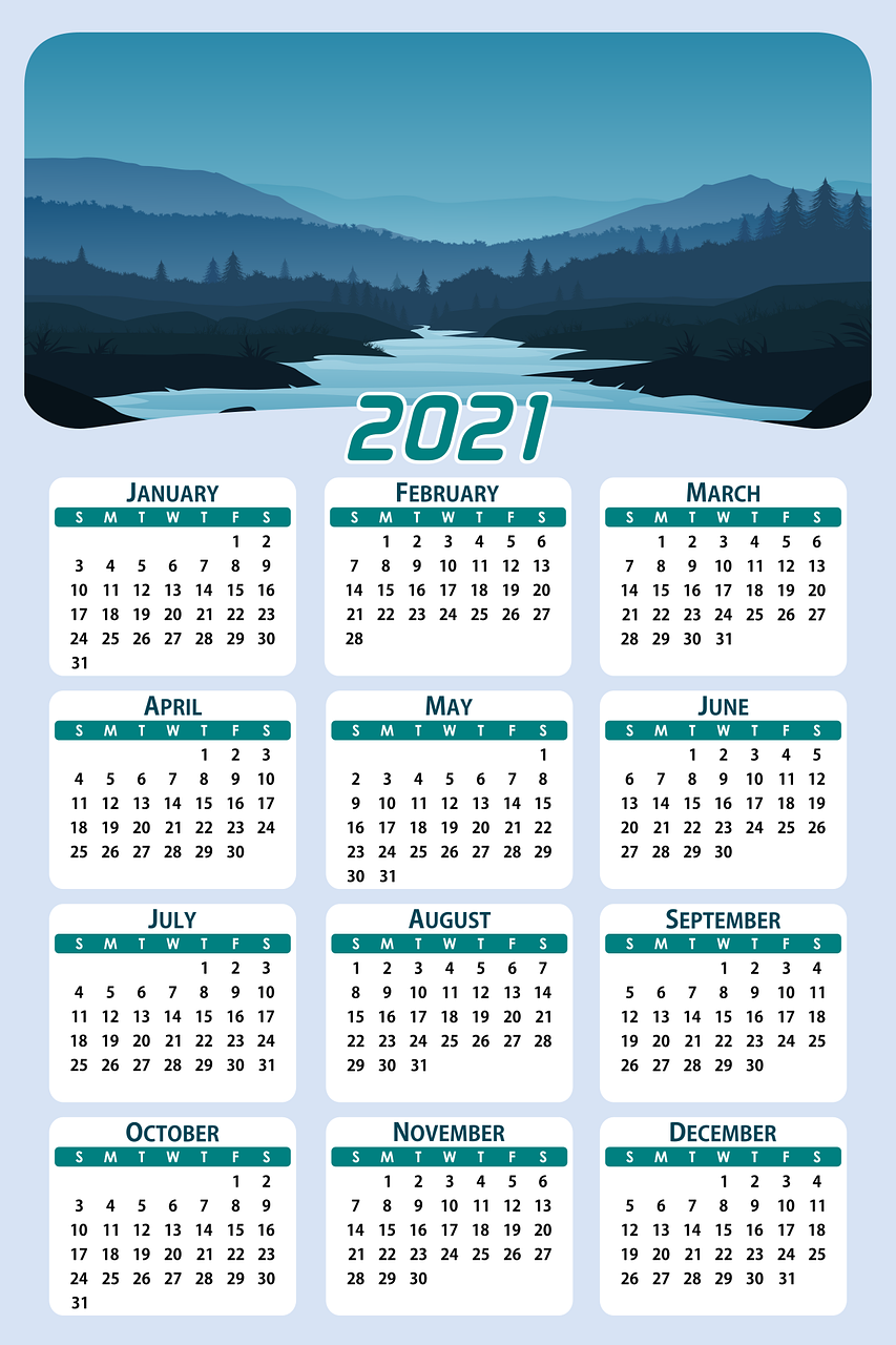calendar, date, 2021, days, weeks, months, year, daily, schedule, organizer, agenda, appointment, time, scheme, template, planner, yearbook, temporary program, new year, spring, summer, autumn, winter
