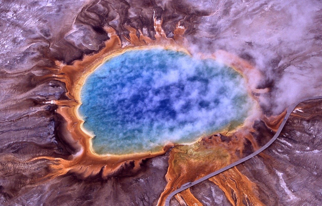 thermal spring, grand prismatic spring, yellowstone national park, wyoming, usa, pool, volcanism, geothermal, geothermal energy