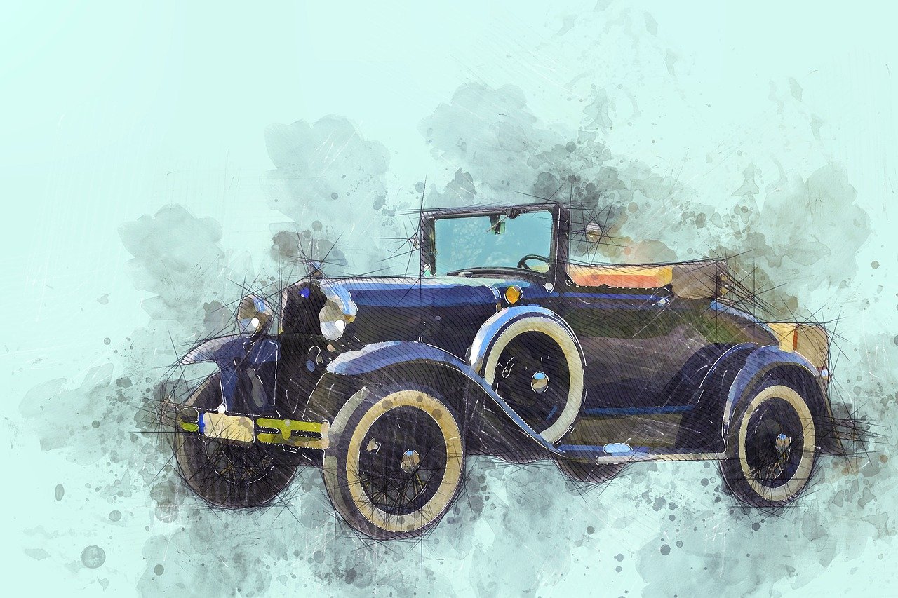 car, convertible, old timer, classic, retro, painting