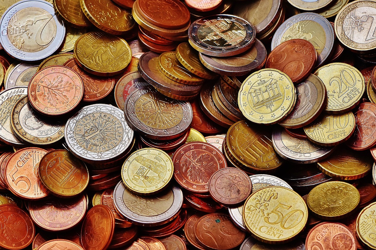 money, coins, euro, currency, hard money, loose change, euro cent, euro coins, metal money, finance