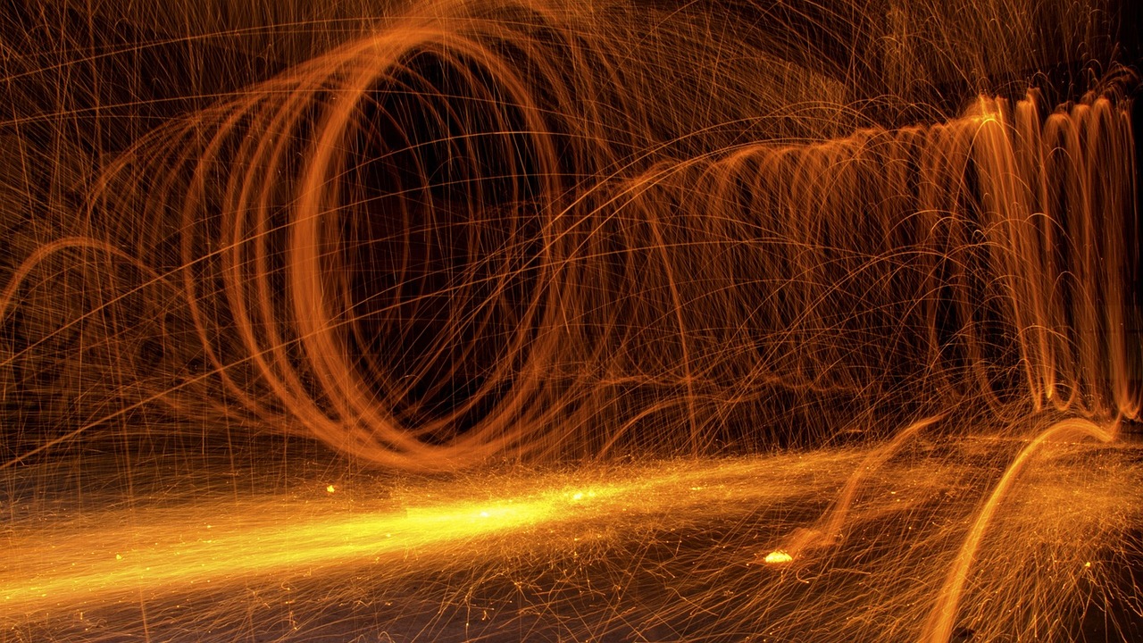 fire, sparks, roud, pyrotechnics, heat, glowing, brown fire