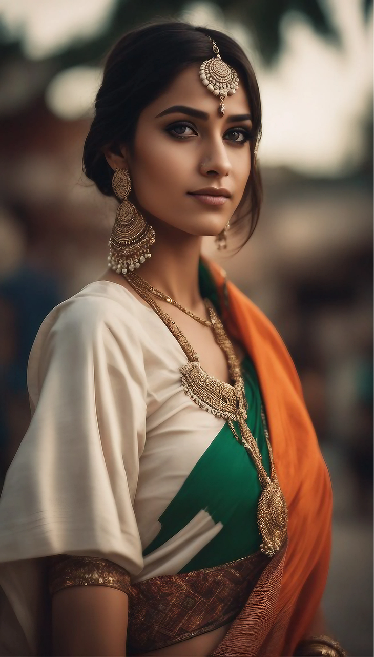 ai generated, woman, dress, saffron, indian woman, indian flag, fashion, female, indian, patriot, kesariya, indian festival