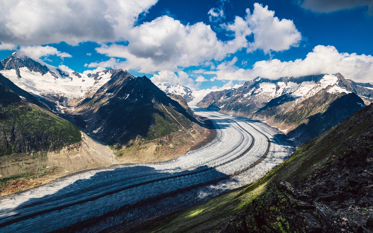 valais, alps, mountains, glacier, switzerland, panorama, nature, landscape, clouds, heaven, viewpoint, outlook