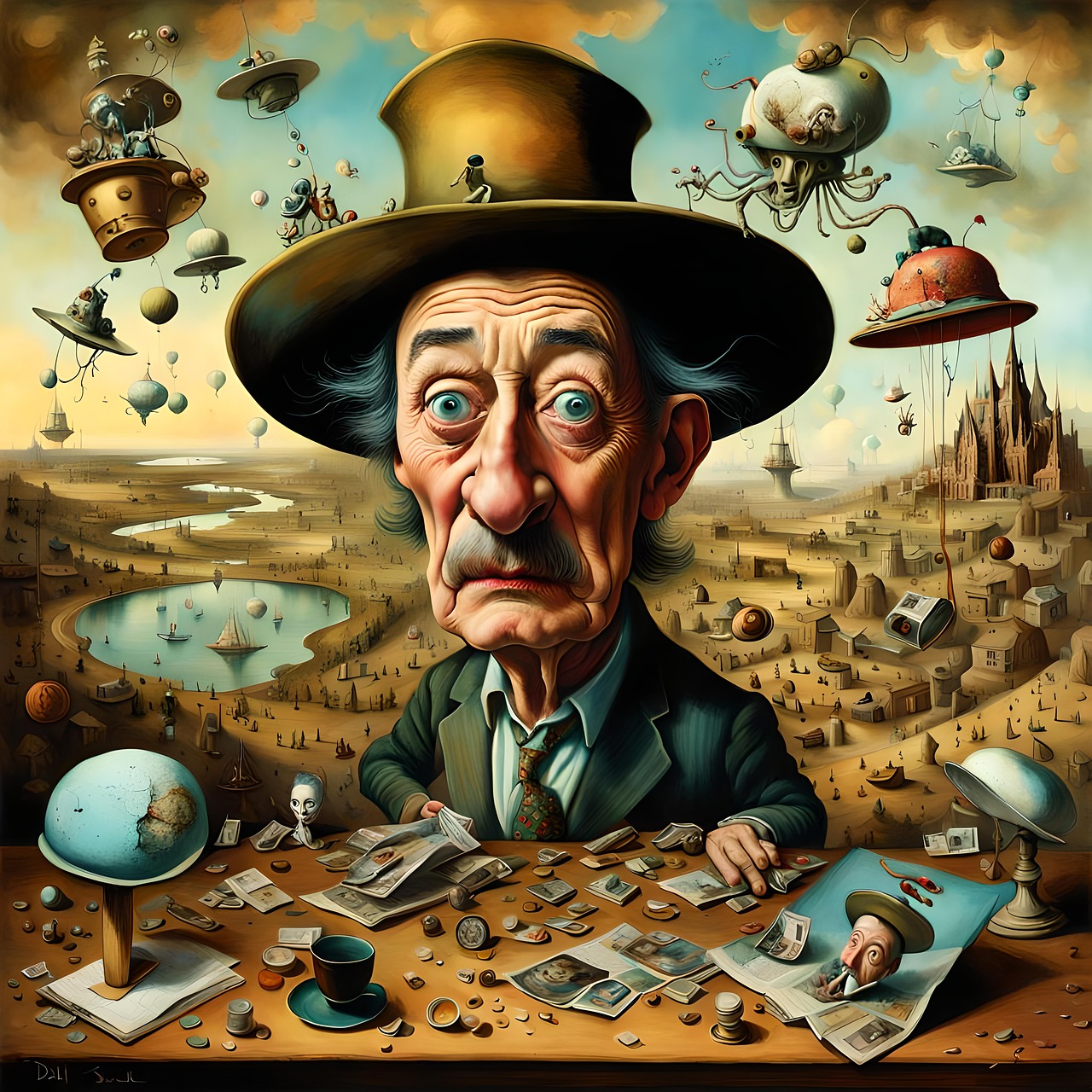 ai generated, surrealism, man, objects, movement, fantasy
