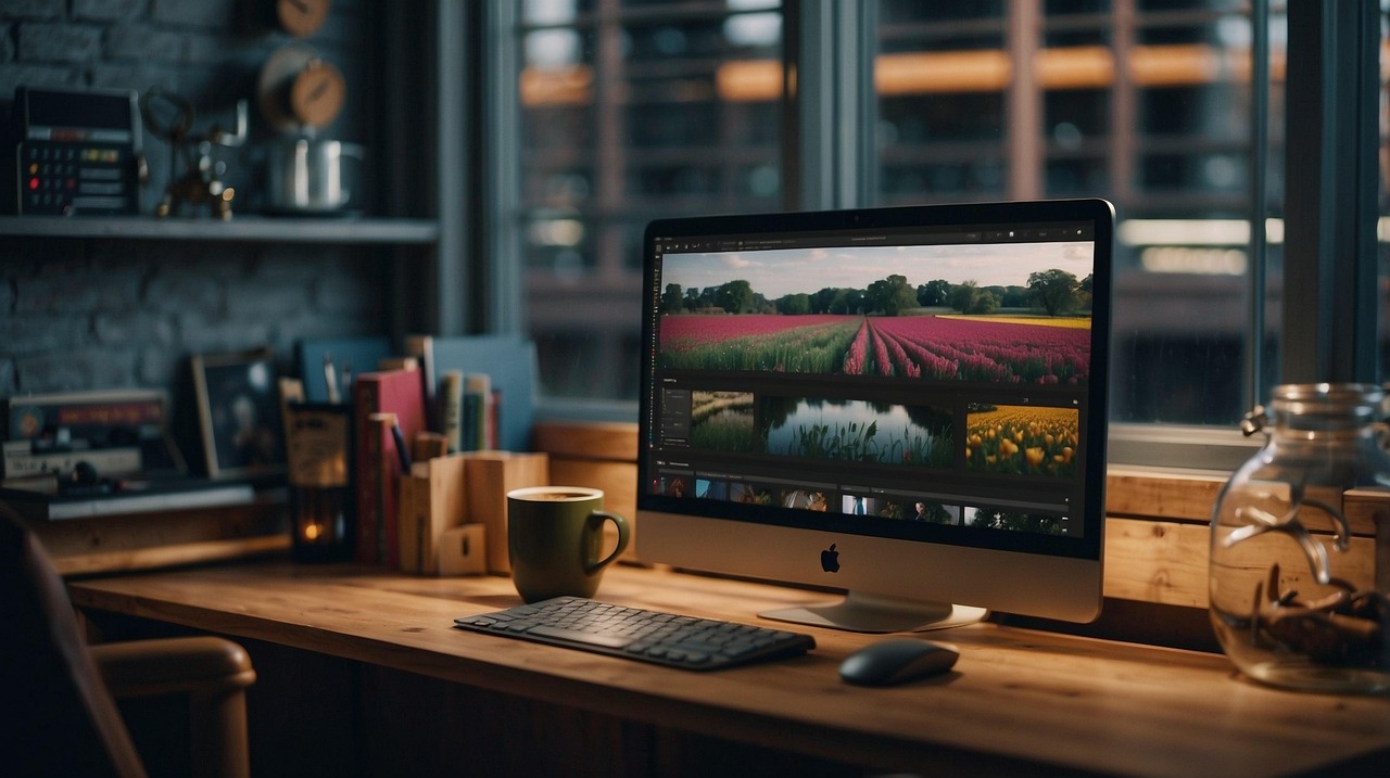 ai generated, study, computer, desk, night, lo-fi, cozy, home