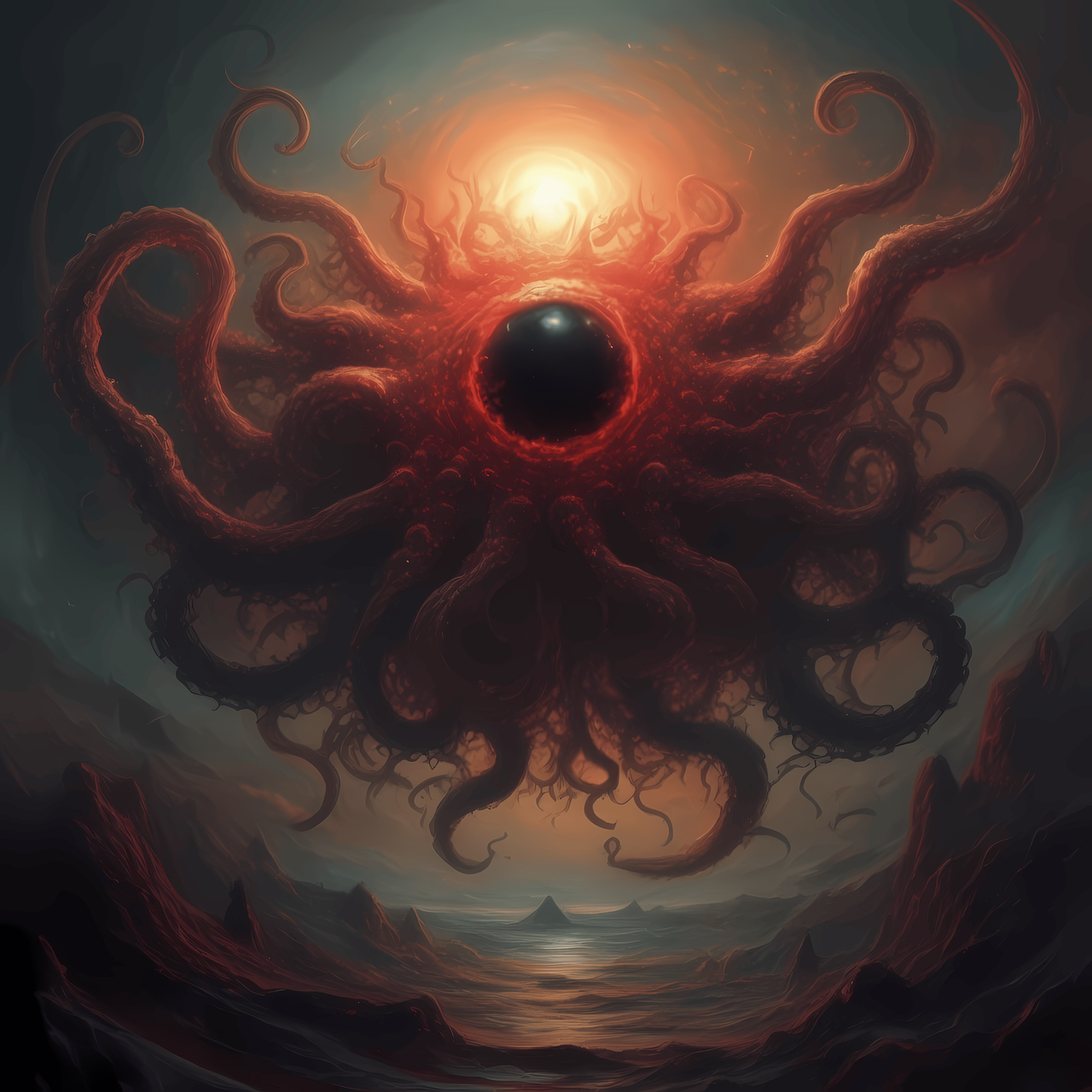 cthulhu mythos, cosmic horror, elder gods, outer gods, nuclear chaos, daemon sultan, eldritch, dream of existence, blind god, great old ones, cosmic nihilism, weird fiction, ai generated