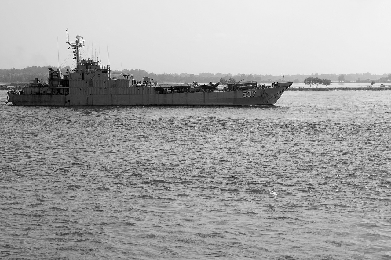 battleship, sea, warship, ocean, navy, black and white