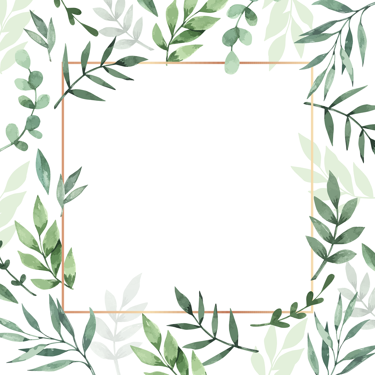 frame, leaves, watercolor, background, plant, nature, border, basil, texture, green, tropical