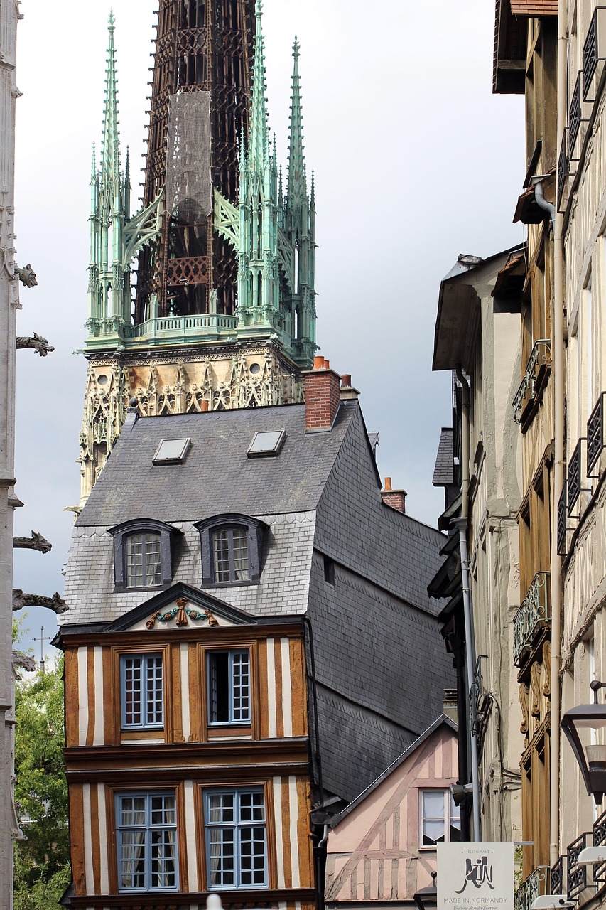 rouen, normandy, cathedral, house, stud, drink, france, building, healthy-maritime, architecture, street, the story, old