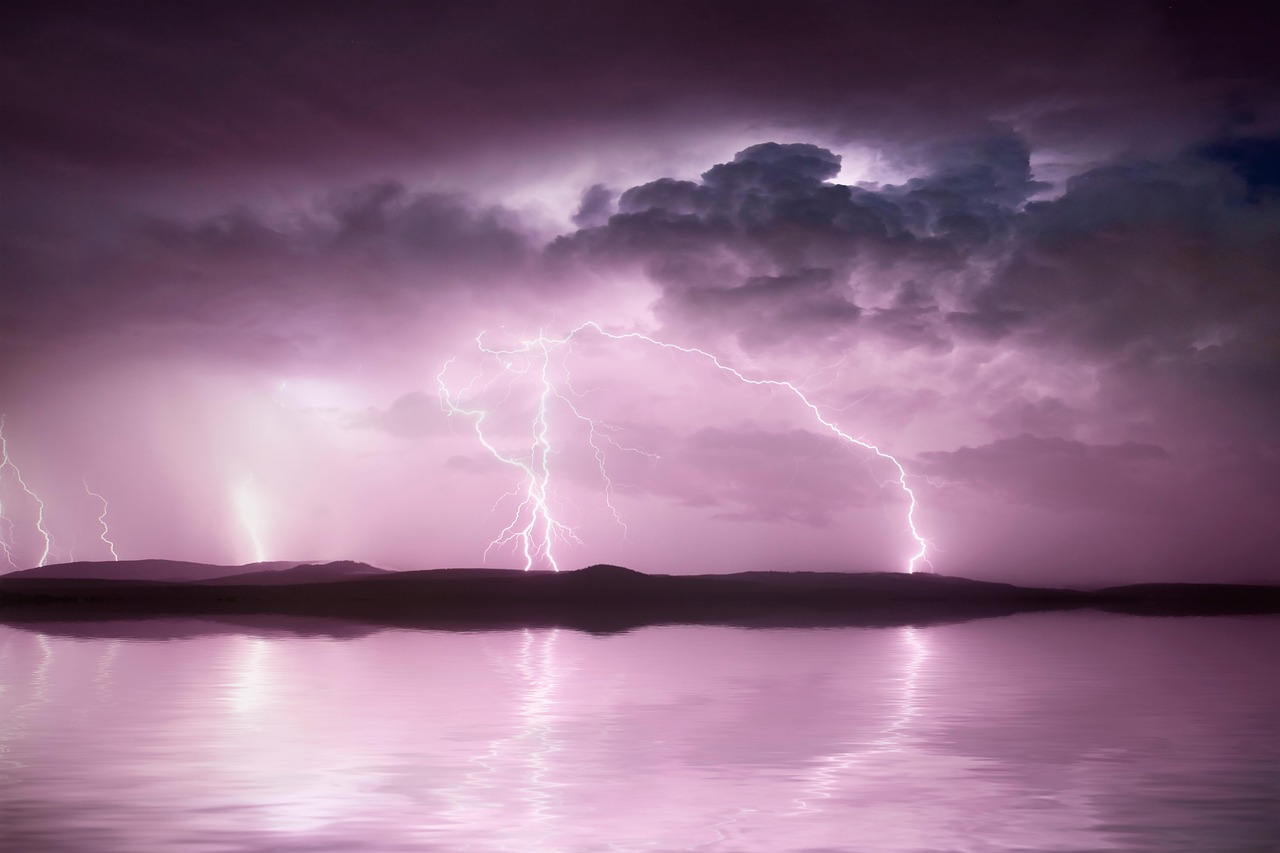 lightning, storm, sea, ocean, landscape, ray, darling, clouds, nature, weather, rain
