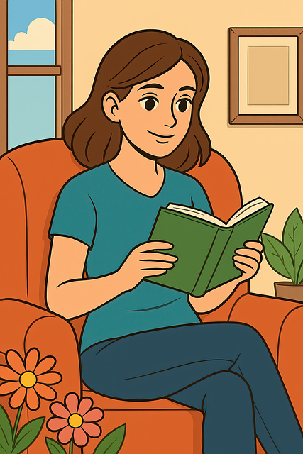 woman, portrait, girl, female, reading, learn, bookworm, cozy, focus, wisdom, relaxing, iphone wallpaper, book cover, cartoon, ai generated
