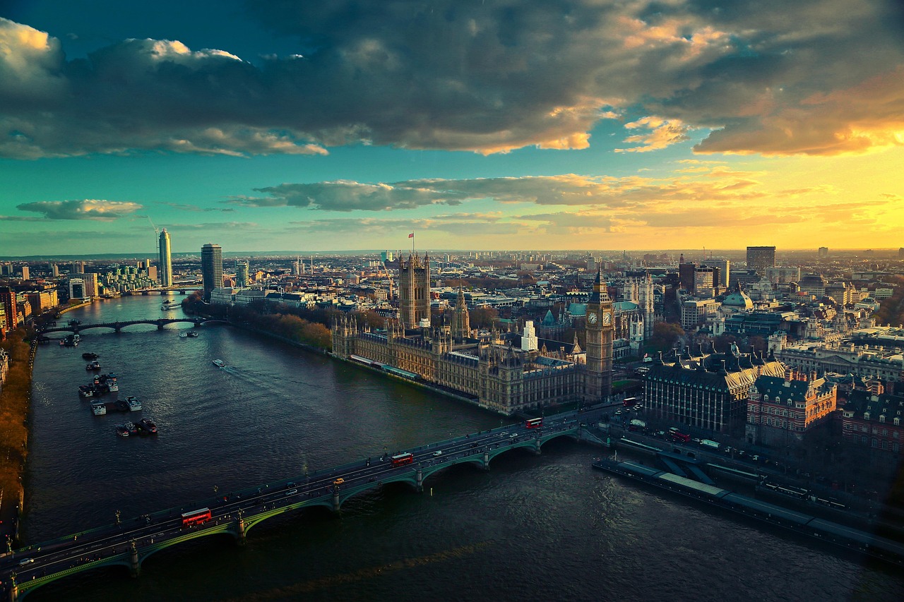 thames, london, river, uk, city, cityscape, aerial view, sunset