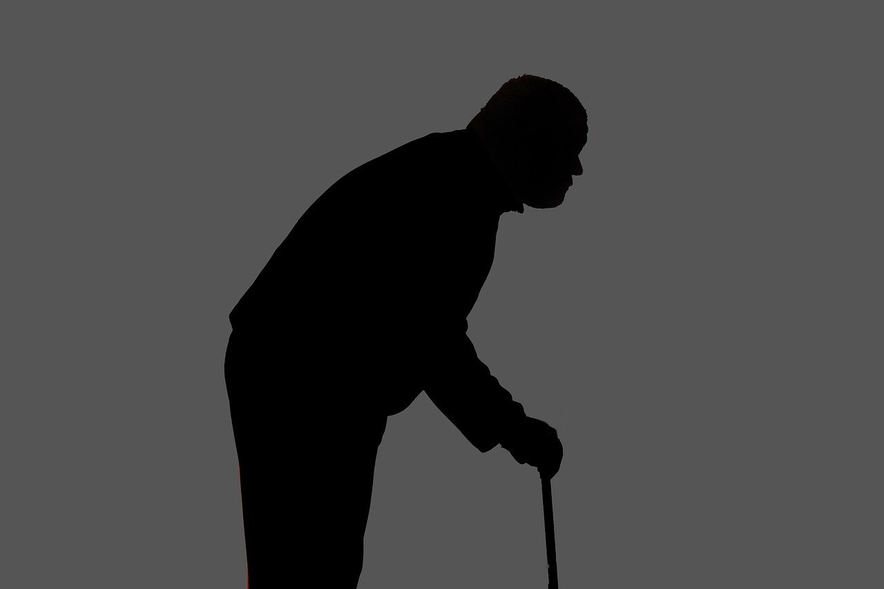 silhouette, man, hunched over, floor, old, pensioners
