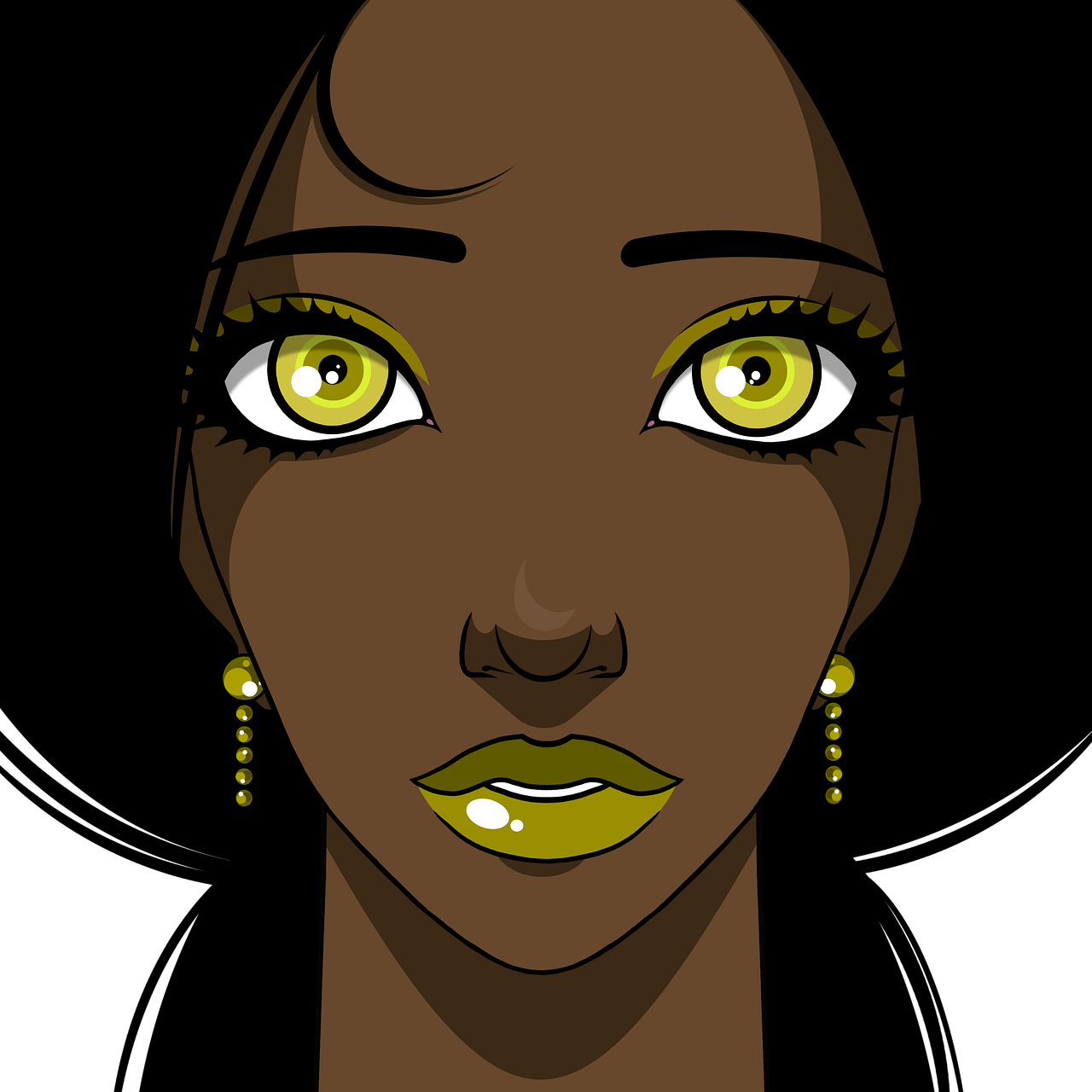 woman, beauty, avatar, portrait, girl, female, face, cartoon, drawing, glamour, green eyes, black skin, cut out