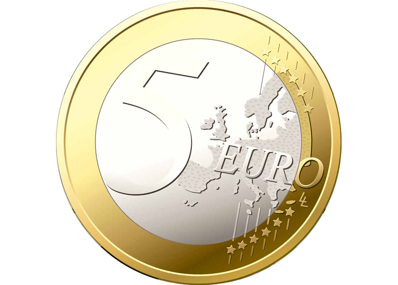 coin, 5 euro, money, euro, precious, silver, gold