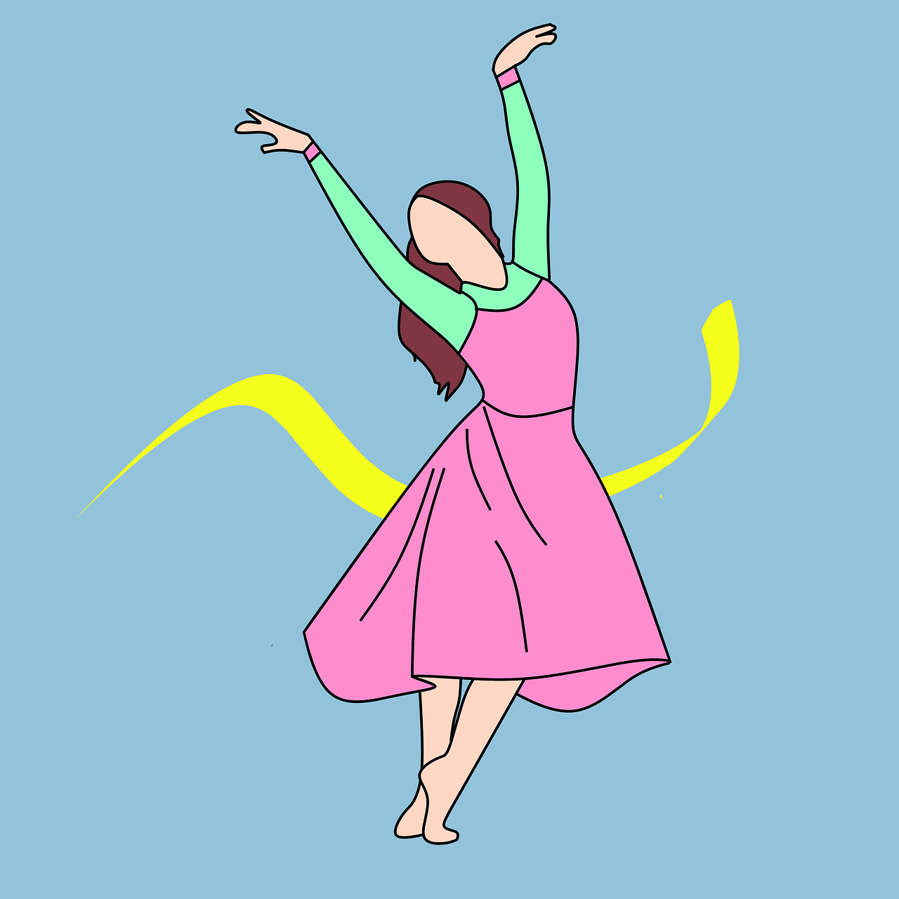 figure, woman, dance, inspirational, pink, music, color, sketch, character, blue music, blue dance, blue dancing, blue inspiration